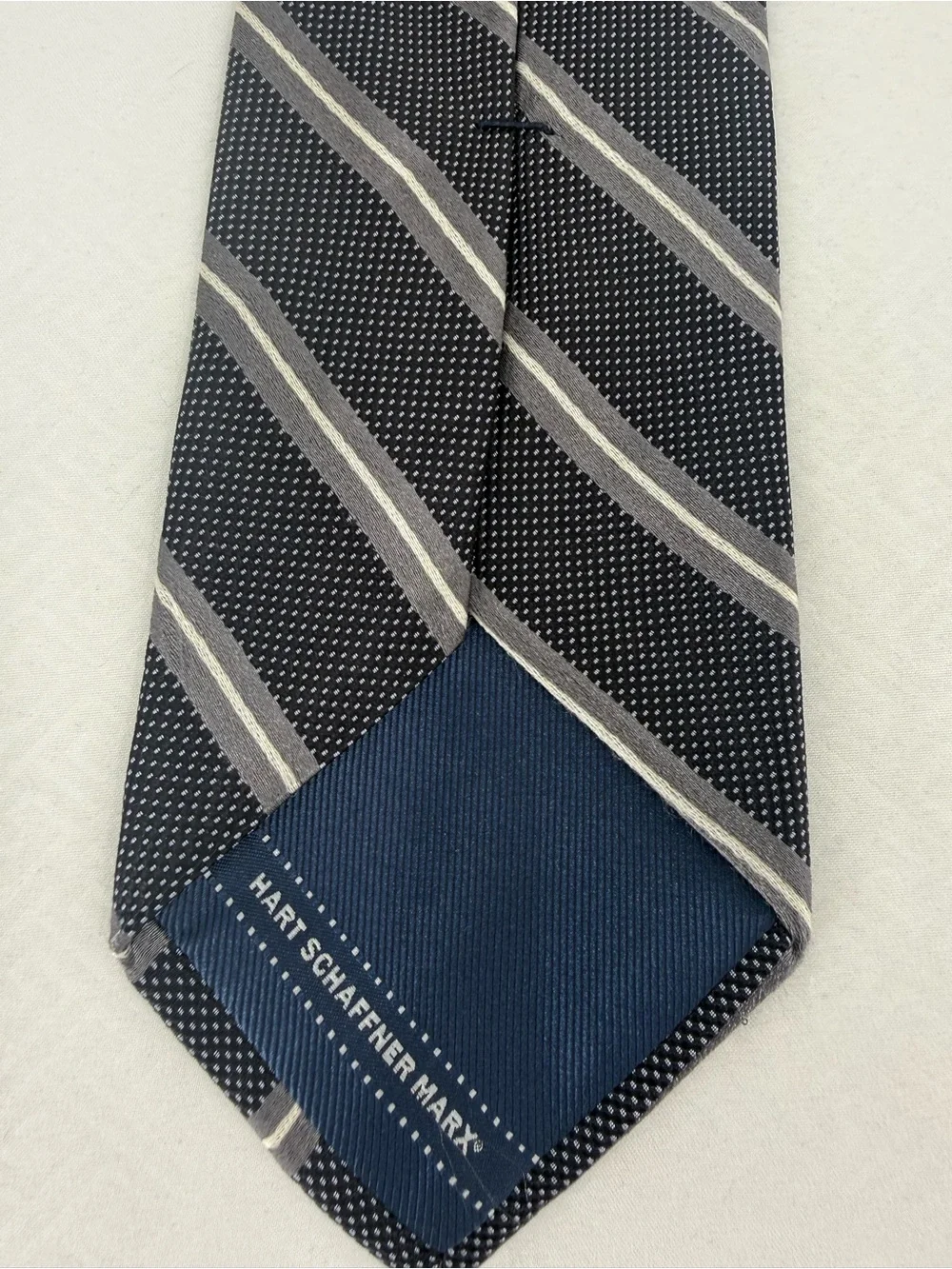 Hart Schaffner Marx Black Silk Tie with Gray Stripes
